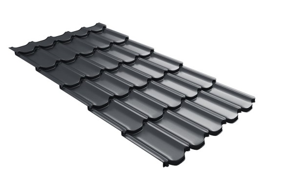 Металлочерепица квинта плюс с 3D резом 0,5 Satin Мatt RAL 7024 мокрый асфальт купить в Твери